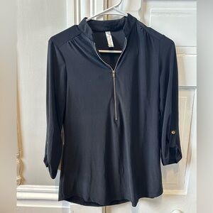 PerSeption Concept Black Half-Zip Roll-Sleeve Blouse
